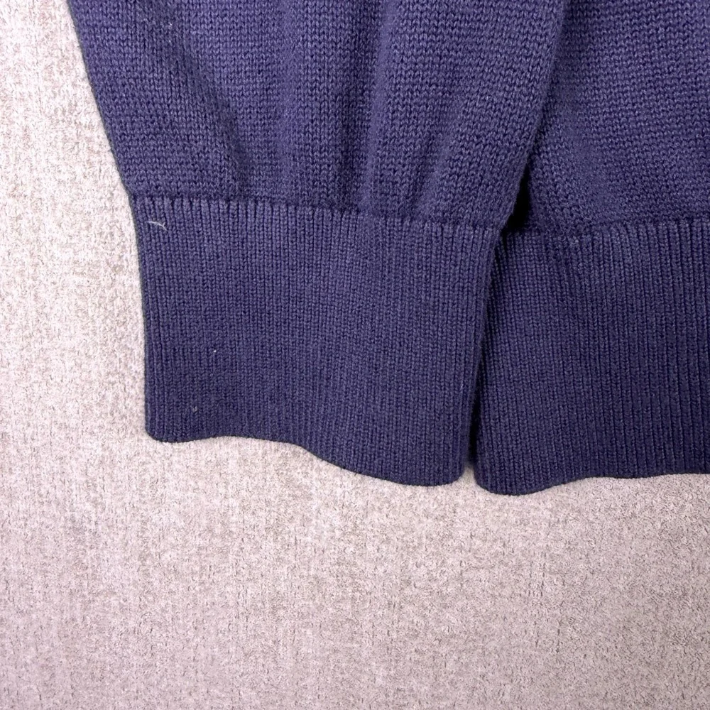 LL Bean Full Zip Cardigan Men L Navy Blue Cotton Mock Neck Sweater 290192
